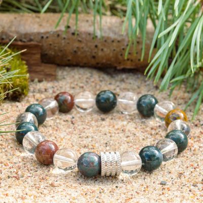 Bracelet de pierre de sang (héliotrope) et de quartz clair