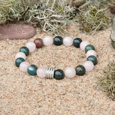 Bracelet de pierre de sang (héliotrope) et de quartz rose