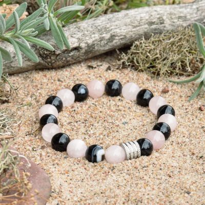 Bracelet d'agate noire et de quartz rose