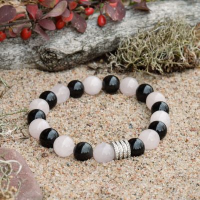 Bracelet de quartz rose et obsidienne noire