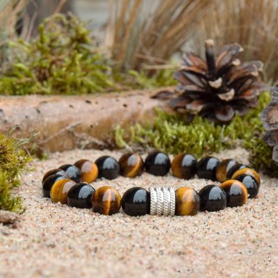 Bracelet en obsidienne noire et en oeil de tigre
