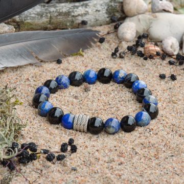 Bracelet en agate noire et lapis-lazuli