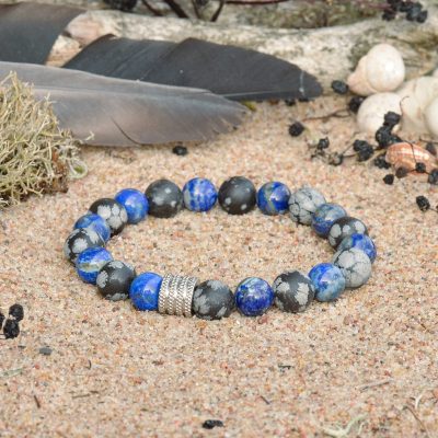 Bracelet flocon de neige en obsidienne et lapis-lazuli