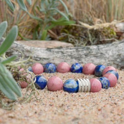 Bracelet en rhodochrosite et lapis-lazuli