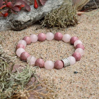 Bracelet de rhodochrosite et de quartz rose