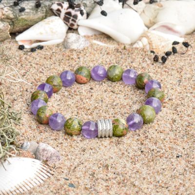 Bracelet en améthyste et en unakite