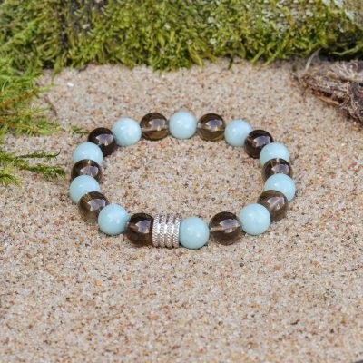 Bracelet d'amazonite et de quartz fumé