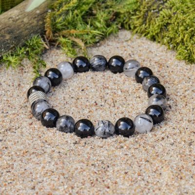 Bracelet composé de quartz tourmaline et de tourmaline noire (Sherlock)