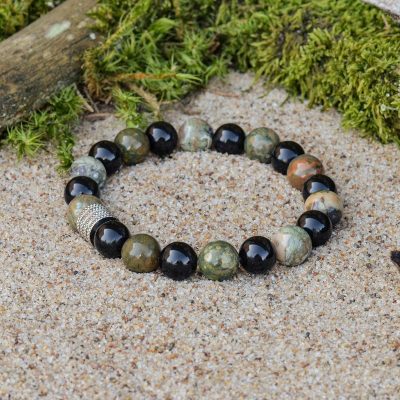 Bracelet en obsidienne noire et rhyolite